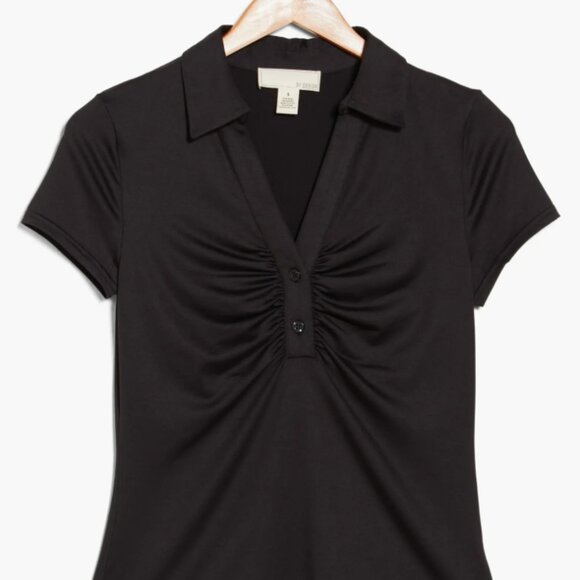 BY DESIGN Elly Cap Sleeve Ruched Polo XL BLACK - Picture 3 of 3